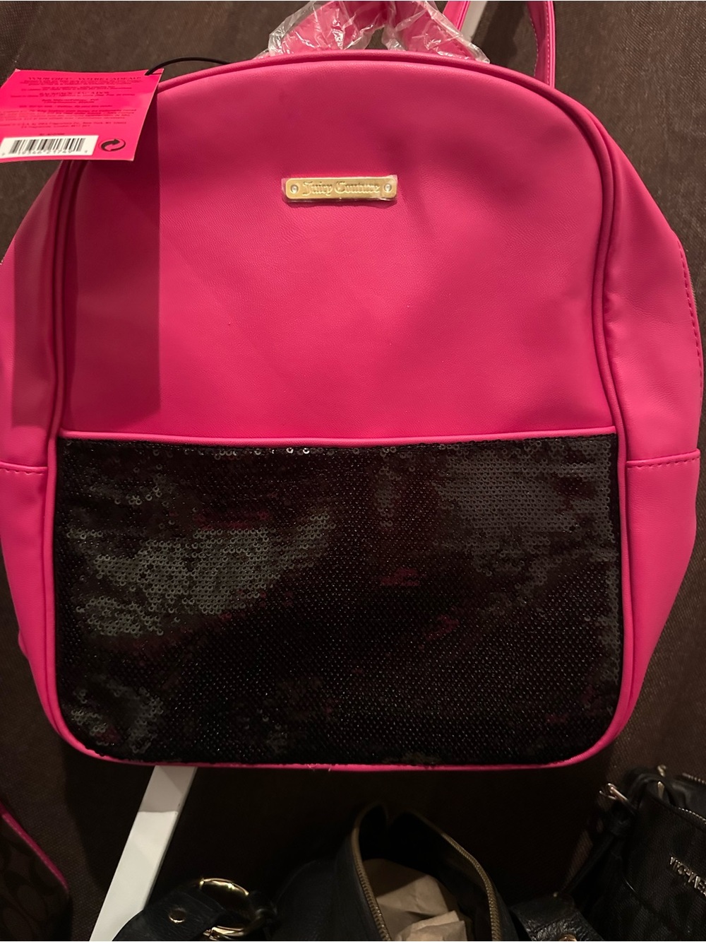 Juicy Couture Hot Pink Backpack with Black Sequin Pocket